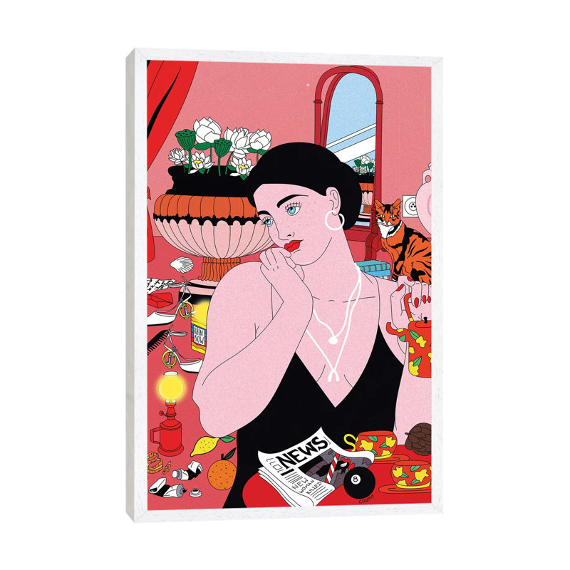 Thinking by Cosmo - Print on Canvas, 101.6cm H x 20.32cm W x 3.81cm D, White Framed Canvas