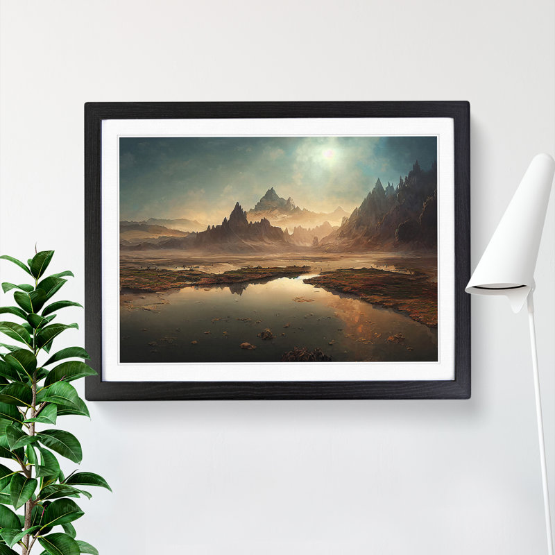 Exciting Mountain Landscape - Single Picture Frame Painting, 46cm H x 64cm W x 2cm D, Black