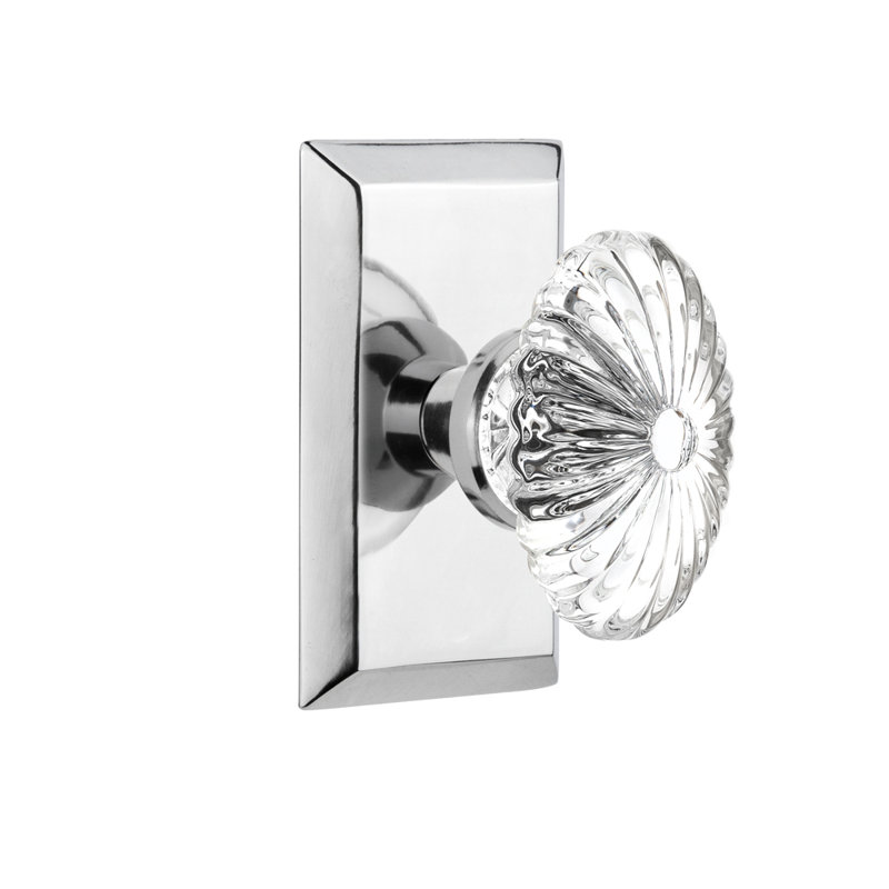 Plaque de studio avec bouton de porte ovale en cristal cannelé, Chrome brillant, 2-3/4"