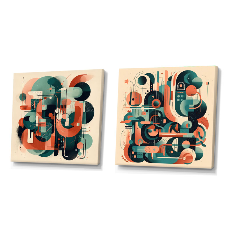 Colours Of Progress - ensemble de 2 collages carrés modernes Mid-Century, H 30 po x l 61 po, Toile tendue