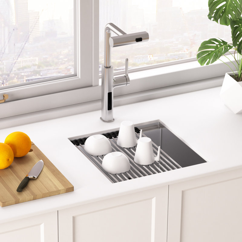 Lefton 17"x17" Stainless Steel Single Bowl Kitchen Bar Sink, Undermount Workstation Sink For Rv With Accessories, 10" Deep