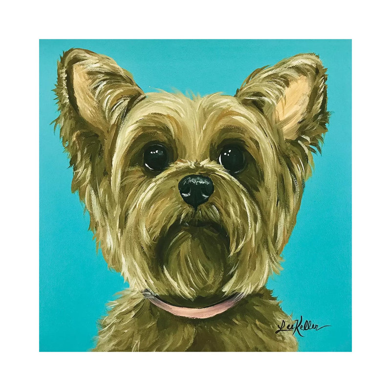 Yorkie On Aqua by Hippie Hound Studios - Wrapped Canvas Painting, 66.04 cm H x 66.04 cm W x 1.91 cm D