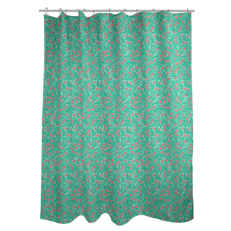 Rideau simple à motif floral tourbillons, Vert et rose
