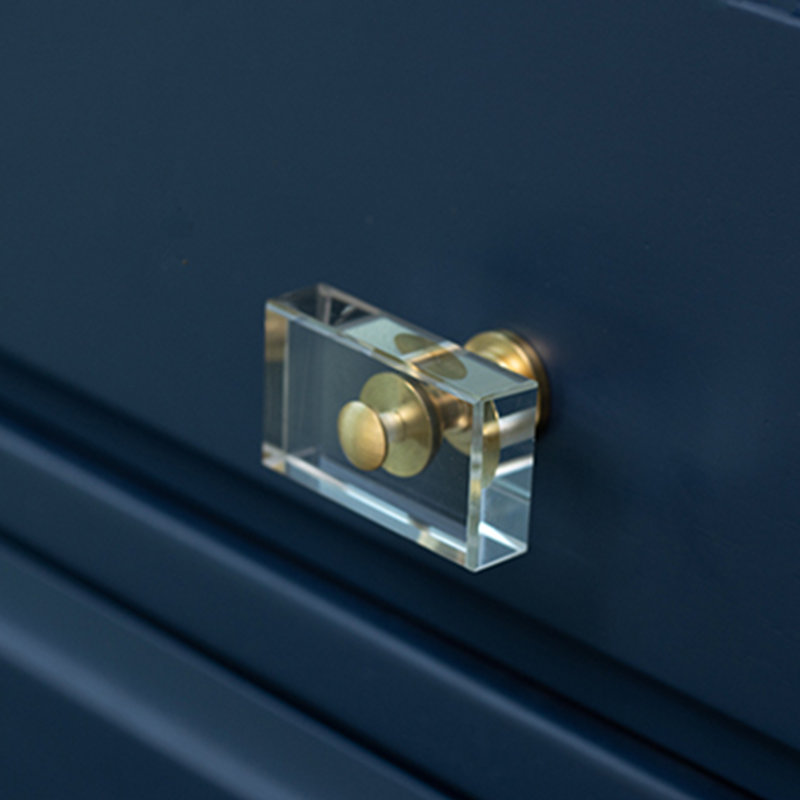 Rectangular Cabinet Knob with Brass Base, 1.77"