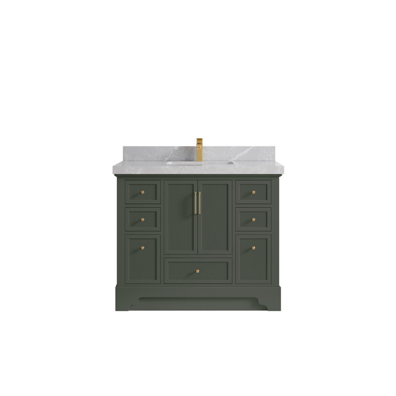 Meuble-lavabo sur pied simple 42 po avec plateau en quartz Alys, Gris perle