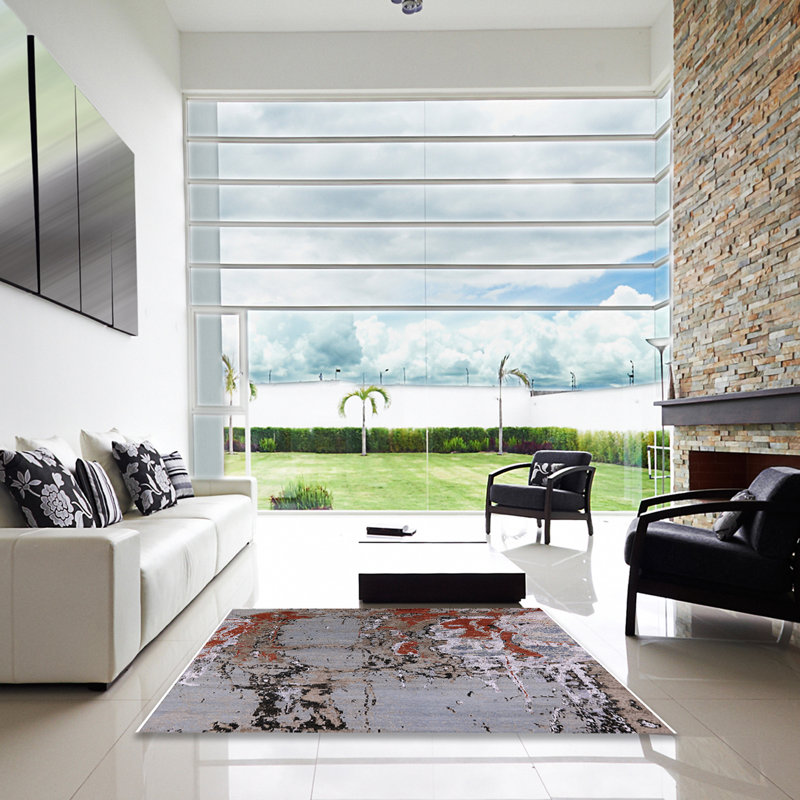 Tapis abstrait gris, Carré 5 pi