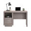 Bureau moderne au fini gris moyen avec tiroir classeur et tablette ouverte pour espaces compacts