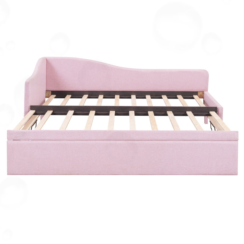 Twin Size L-Shaped Upholstered Daybed with Pop Up Trundle, Pink