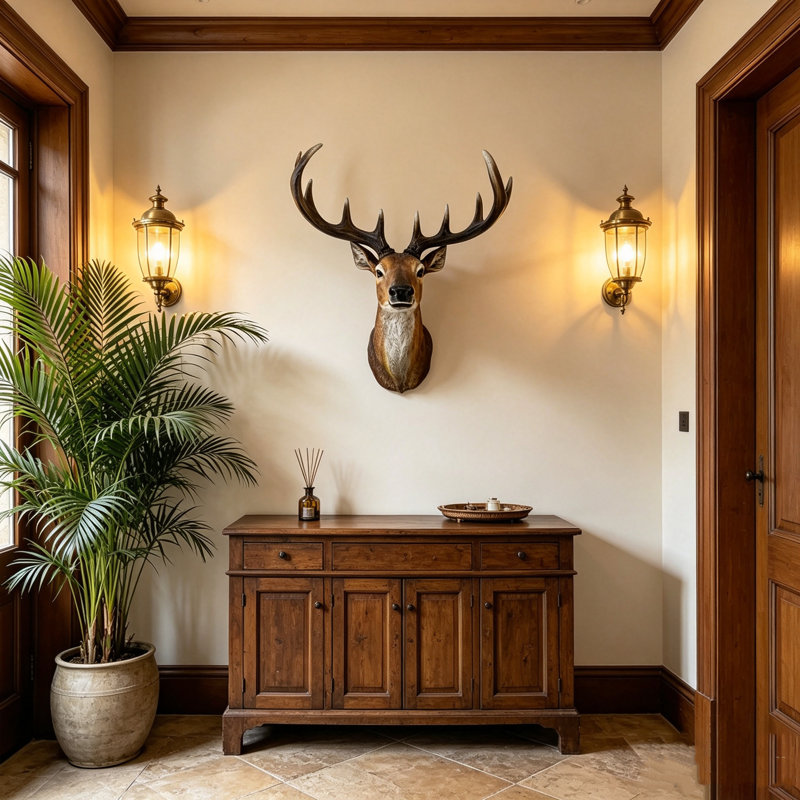 Buste de cerf en résine de style campagnard avec bois de cerf pour décoration murale, cerf de 14,57 po de large, sculpture murale 3D rustique