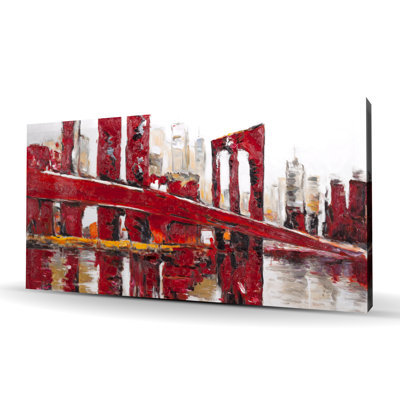 Abstrait rouge et industriel, pont rouge - toile de construction blanche