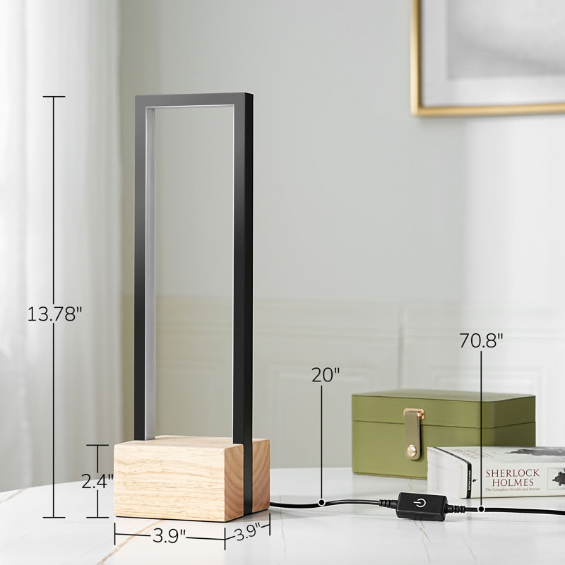 Brentnie Wooden Base Dimmable Table Lamp with Touch Control, Oak