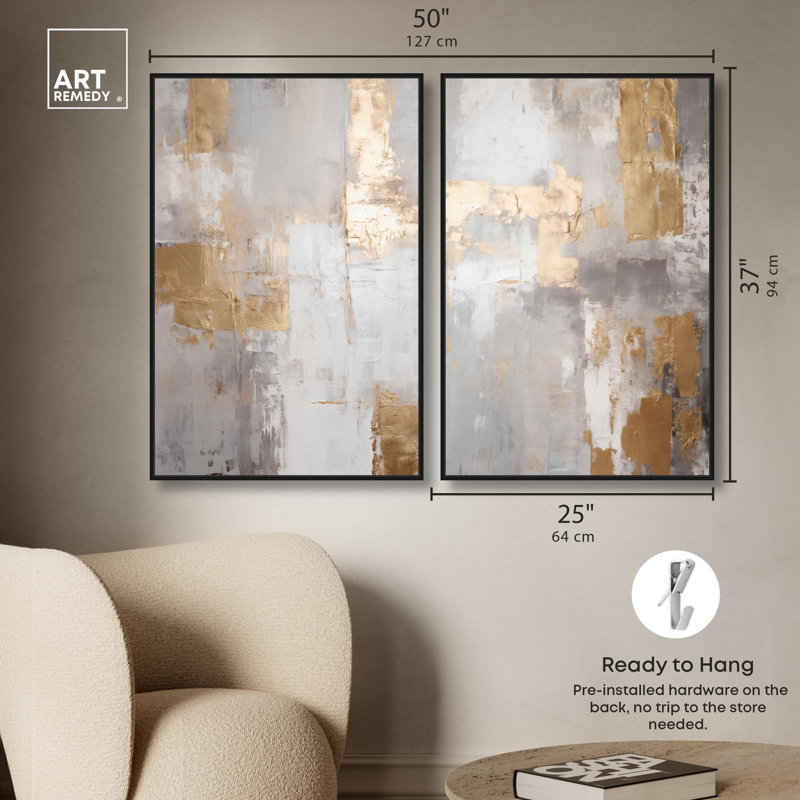 Tranquility Gold Art , Black, Impression dans un cadre flottant sans passe-parto, H 37 po x l 25 po
