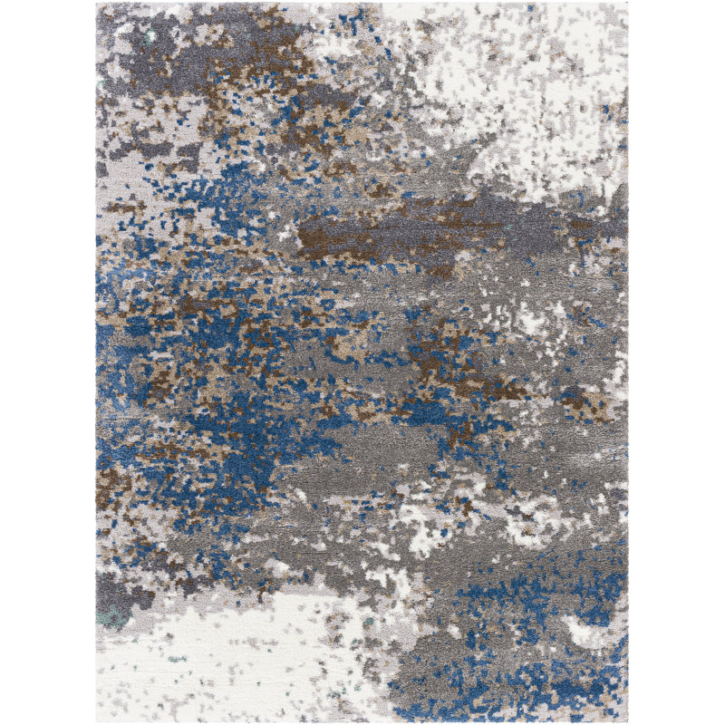 Maez Abstract Blue/Gray Area Rug, Rectangle 6'7" x 9'