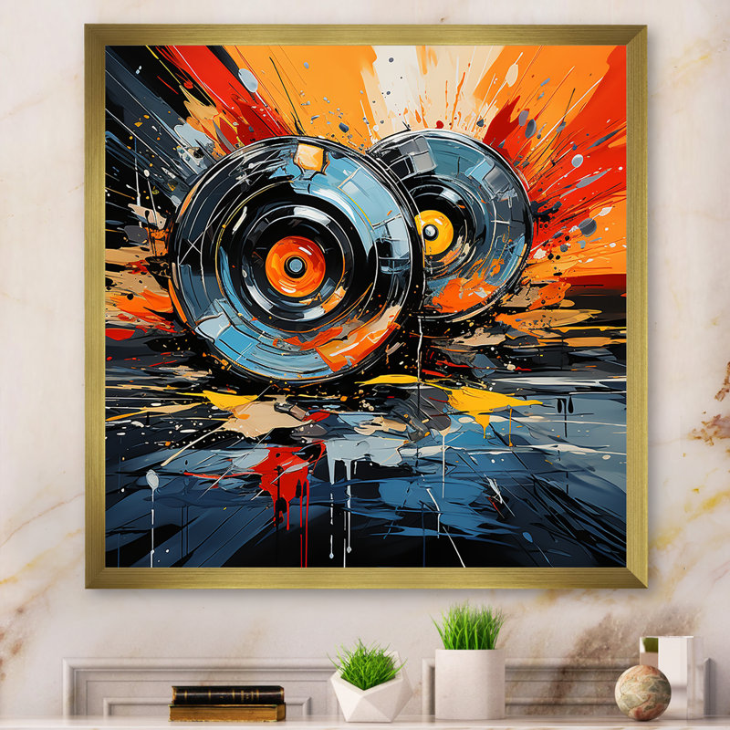 «Vintage Vinyle Music Serenade II», art mural disques vinyles, Cadre doré simple, H 16 po x l 16 po x P 1 po