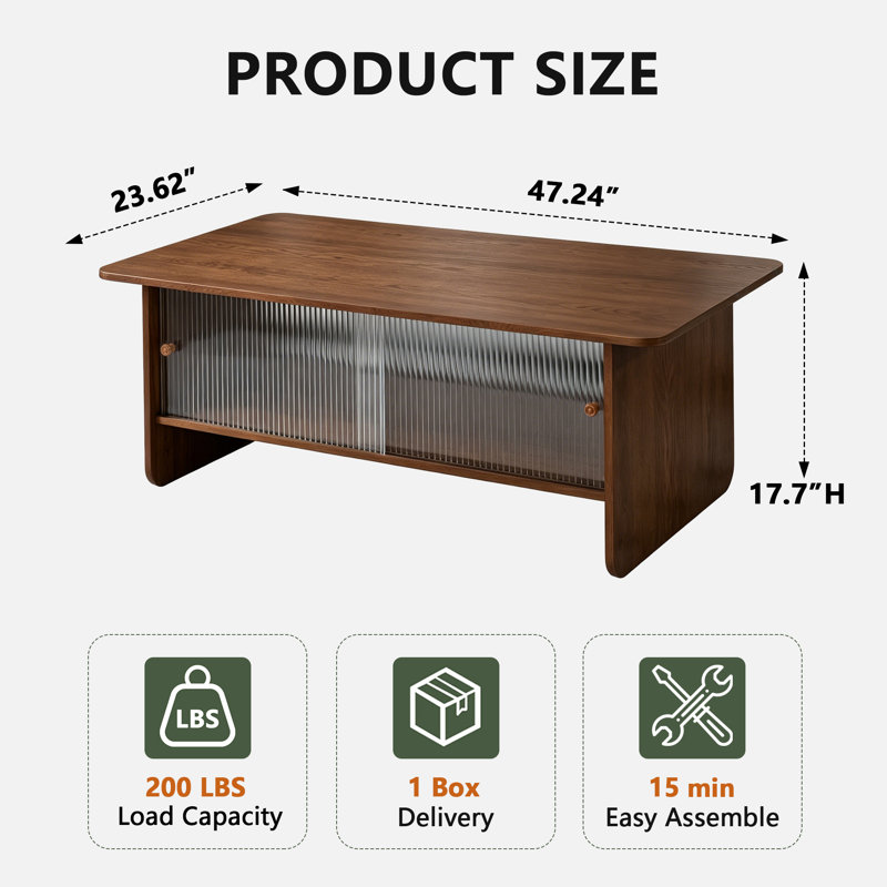 47" Rectangular Modern Solid Wood Coffee Table, Brown
