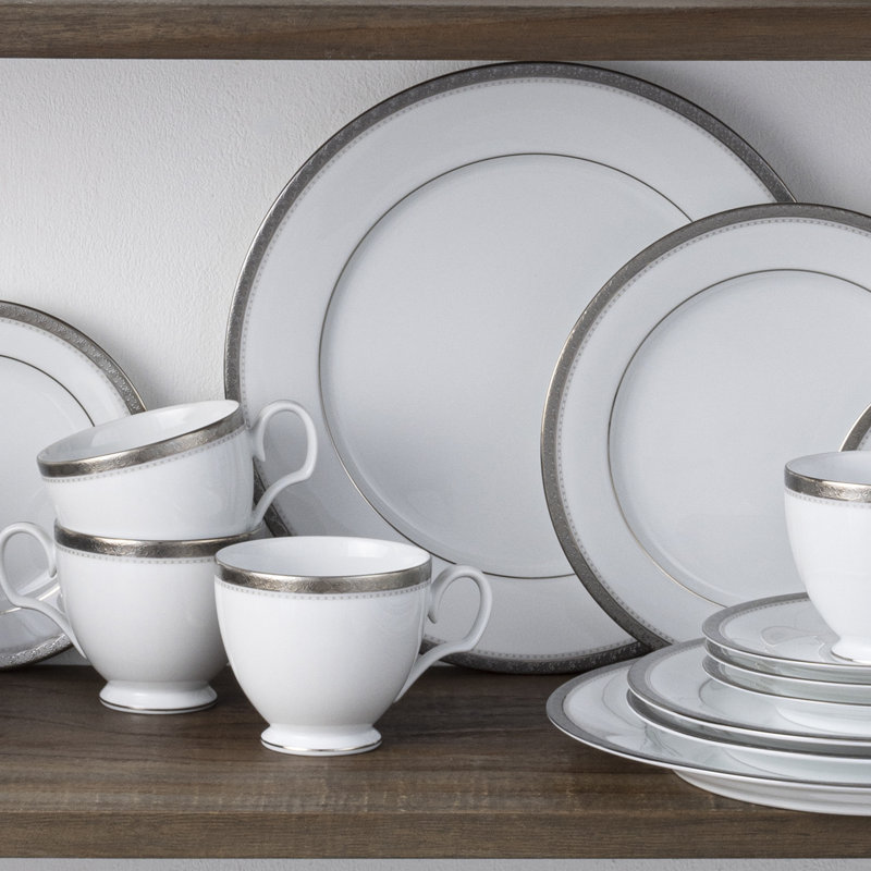 Noritake Charlotta 60-Piece Dinnerware Set, Service for 12, Platinum