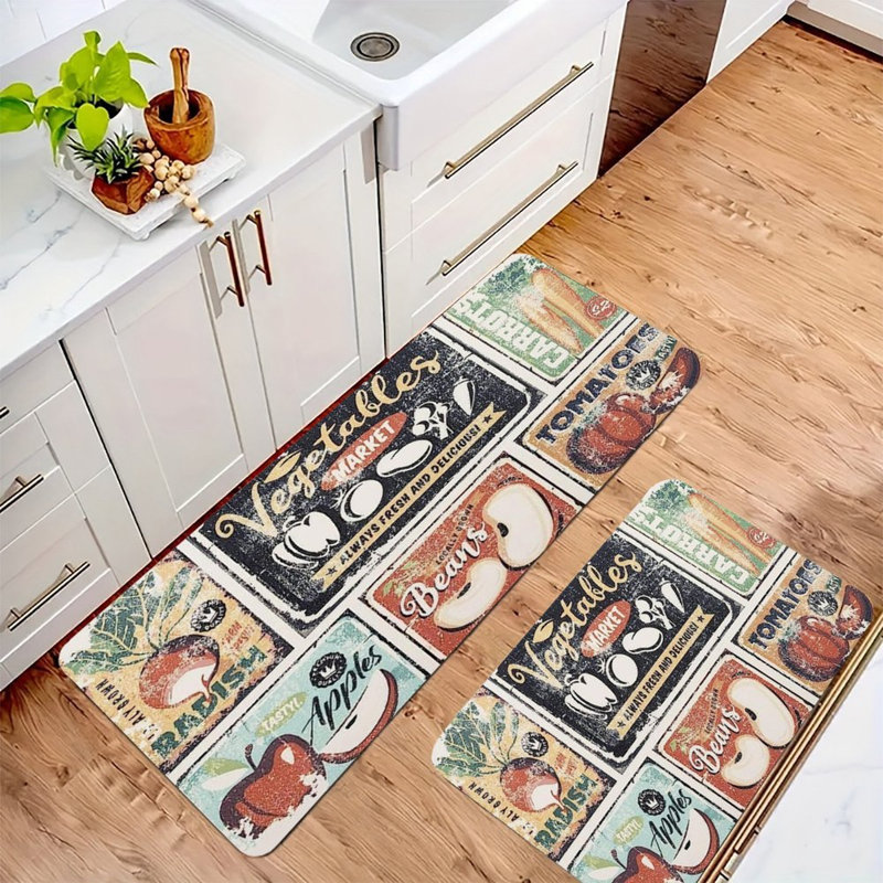 Ensemble de tapis de cuisine rétro 2 pièces, tapis de flanelle antidérapant pour garde-manger