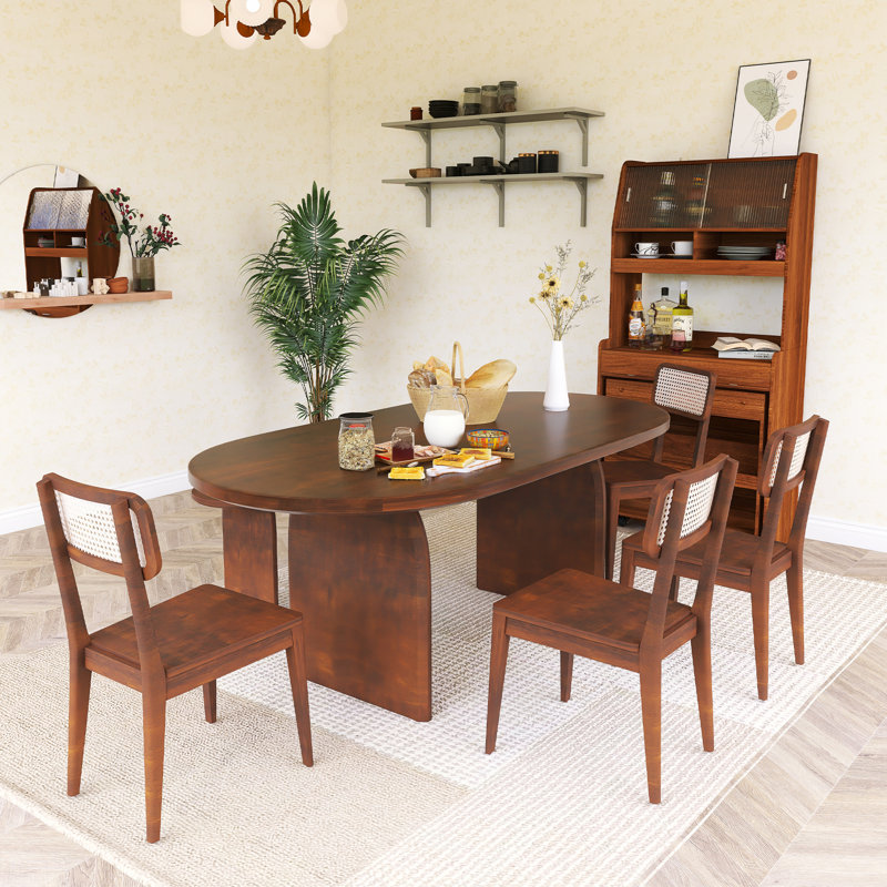 Ensemble de table de salle à manger 6 pièces avec banc, ensemble de chaises de table ovales pour 6 personnes, Brun