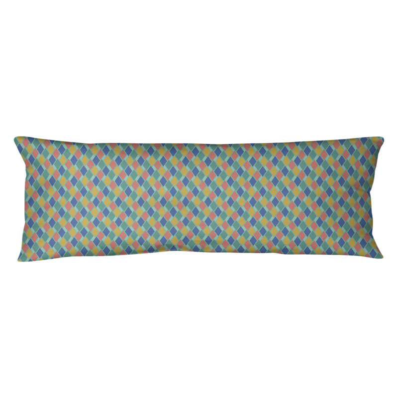 Coussin lombaire diamants rétro, Bourre en polyester, Vert / bleu / orange, Molleton moelleux