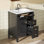 Meuble-lavabo 24 po avec lavabo en céramique, 3 tiroirs et armoire, panneau de fibres à densité moyenne autoportant et base en bois d'hévéa