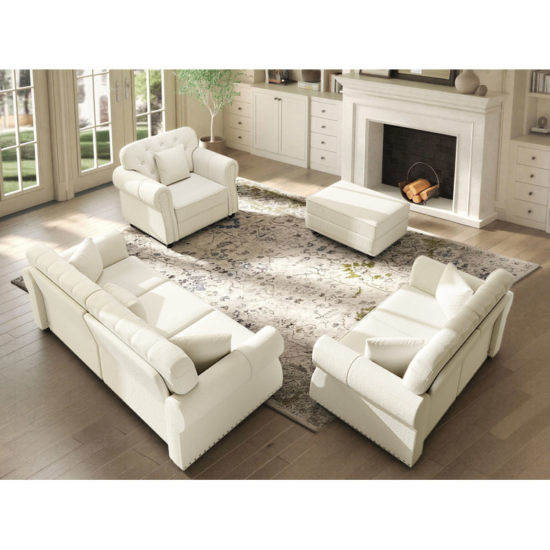 Ensemble de salon 4 pièces Annalease Chesterfield, Beige