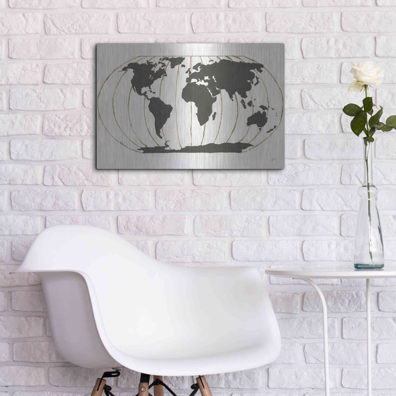 «World Map Gold Lines» par Chris Paschke, H 16 po x l 24 po
