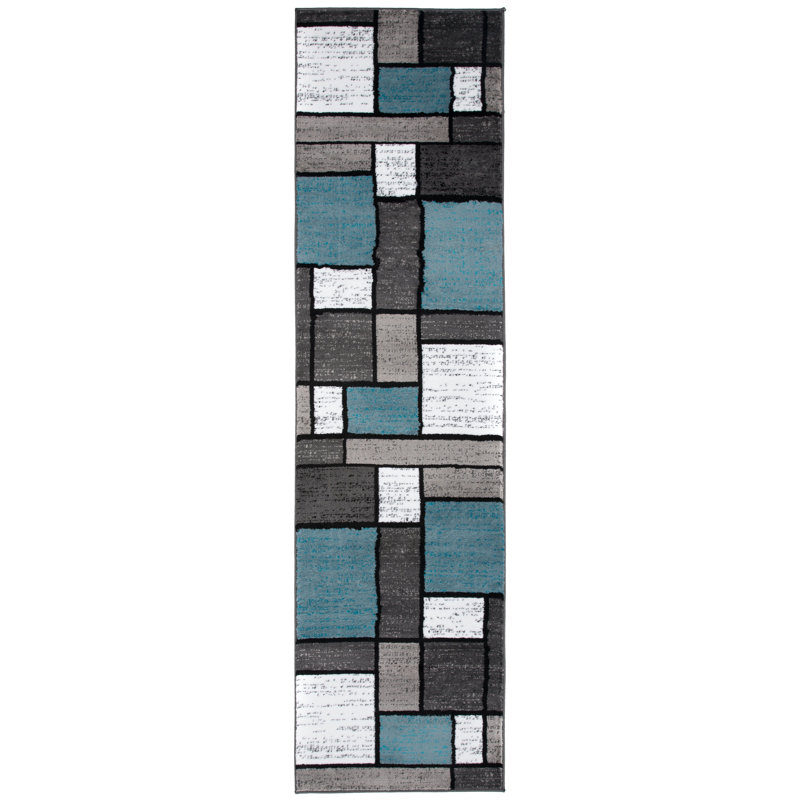 Astley Woven Geometric Blue/Gray/Ivory Area Rug – Modern Polypropylene Carpet for Living Room, Bedroom, or Office