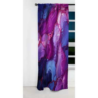Panneau de rideau abstrait, motif de marbre bleu mauve occultant - Volcan de marbre transparent bleu et mauve IV