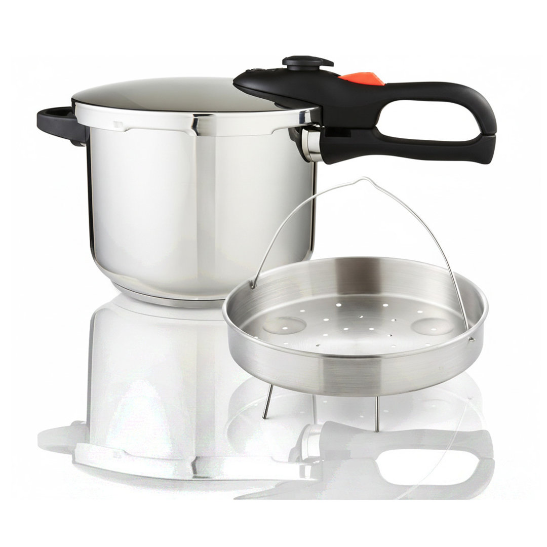 GEEPAS Stainless Steel Pressure Cooker | Induction Hob Compatible Cooker | Quick Pressure Release Dual Handles for Fast Cooking at Home or in Catering
