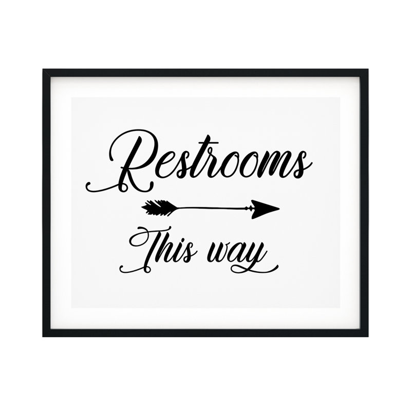 Restroom This Way (Cursive Right Arrow) - Reproduction d'art textuel sans cadre sur papier, H 8 po x 10 po x P 0,01 po