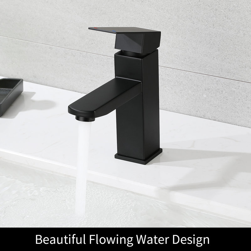 Robinet de salle de bain à un trou noir mat, robinet vasque avec tuyaux d'alimentation (chaud et froid)