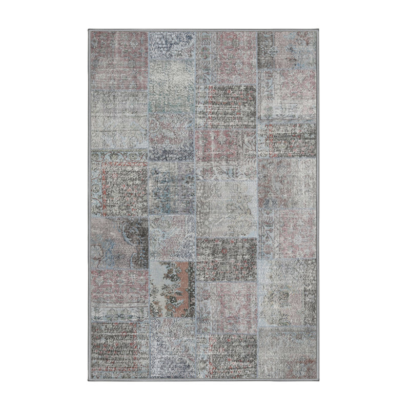 Tapis gris/rouge traditionnel Pugsley, Rectangle 2 pi x 4 pi