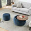 Repose-pieds rond avec rangement, fonction 2 en 1, comme table de bout et repose-pieds, avec petit siège (25 po x 25 po x 14,7 po)-1728546098
