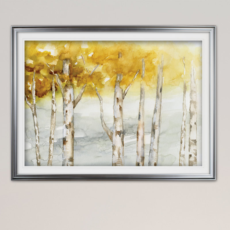 «Golden Trees», reproduction de peinture à l'aquarelle sur toile tendue, H 28 po x l 38 po x P 1,5 po, Cadre argenté