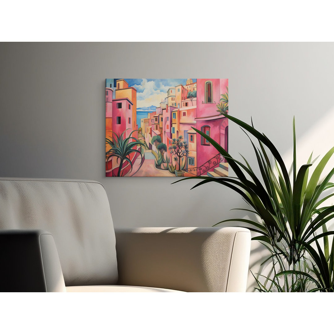 Coastal Town Canvas Wall Art, Gallery Wrapped, Ready to Hang, Italian Village, Colorful Buildings, Archival Quality Matte Print, Modern