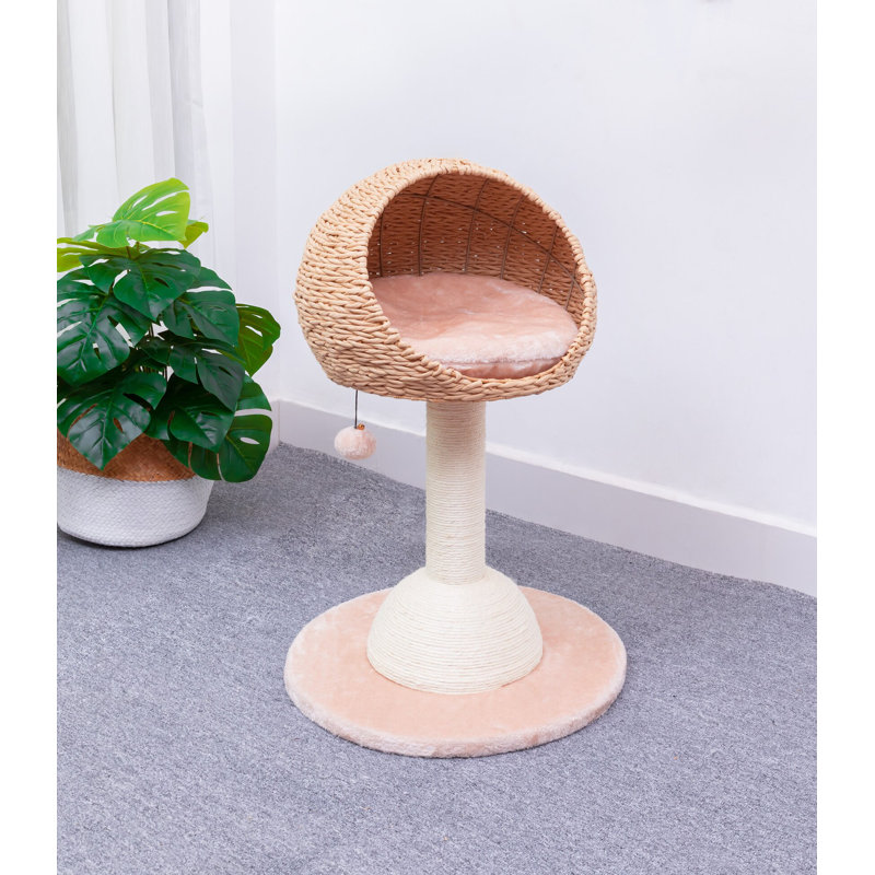 Beige Handwoven Sisal Cat Tree with Plush Perch