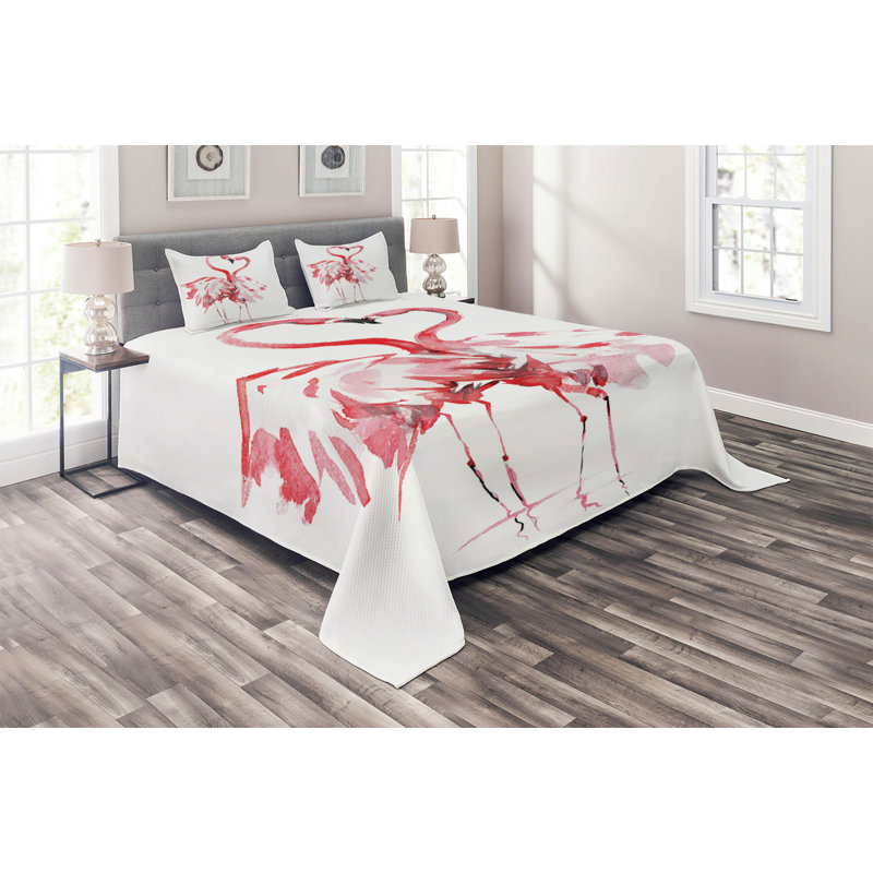 Flamingo Polyester Coverlet, Queen Bedspread + 2 Shams