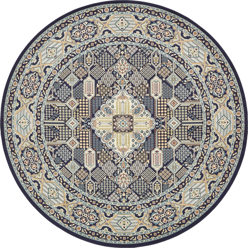 Tapis bleu marine oriental Jackson, Rond 5 pi
