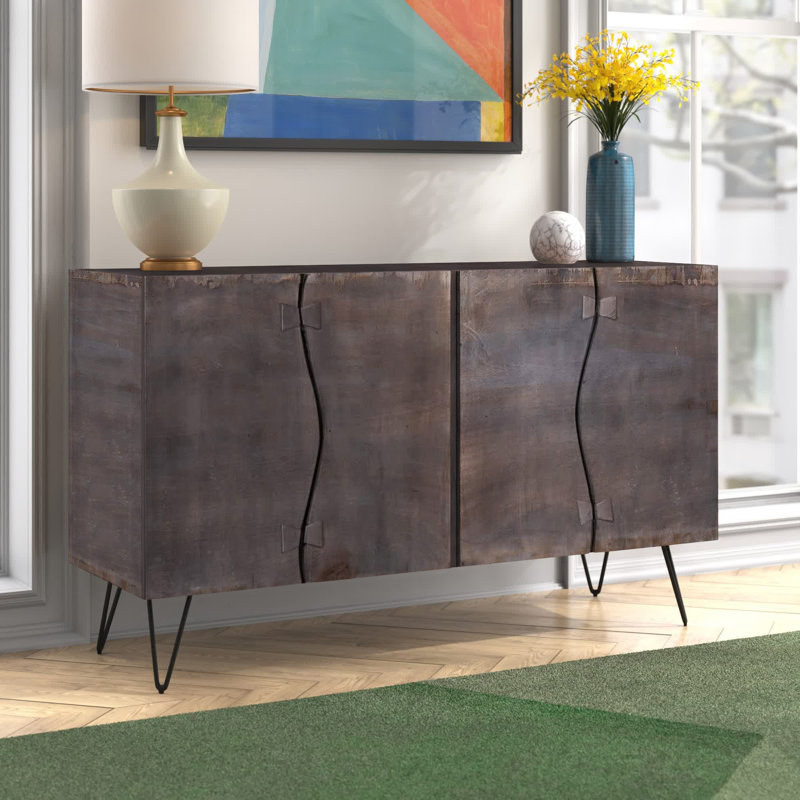 Buffet en bois d'acacia massif Gordonsville, Gris ardoise