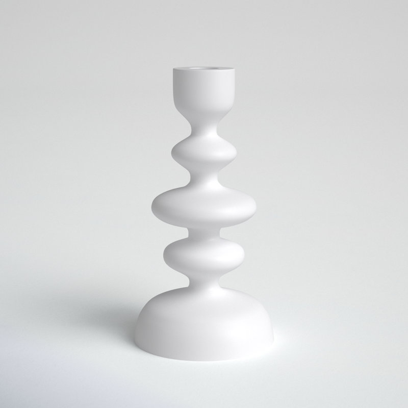 Giedre Aluminum Tabletop Candlestick, White, 8" H x 4" W x 4" D