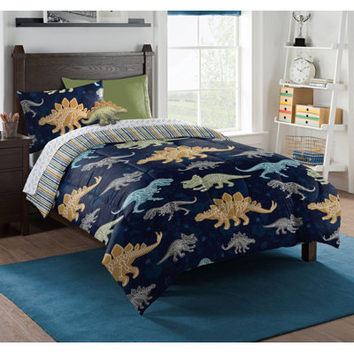 Ensemble de lit dans un sac Dino Discovery - édredon réversible avec draps, taies décoratives, taies d'oreiller et coussin décoratif - taille simple