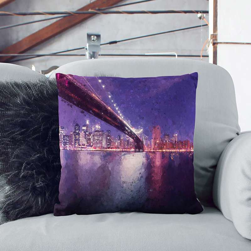 Brooklyn Bridge In New York City In Abstract Square Throw Cushion, 40cm H x 40cm W x 15cm D