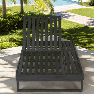 Lb Adjustable Patio Chaise Lounges, Black Acacia Wood Modern Outdoor