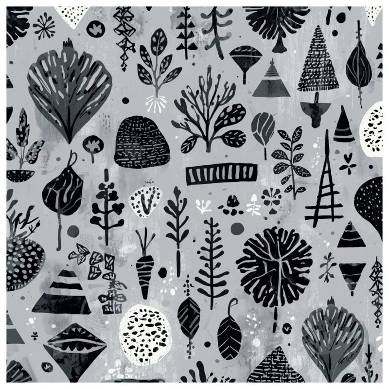 Rideaux noirs et blancs à motif botanique à motifs botaniques - 1 panneau, 50" x 92" - 1 Panel, Transparent