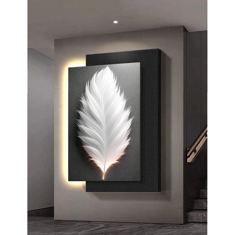 Décoration murale luxueuse en plumes de grès haut de gamme avec lumière, H 51,18 po x l 35,43 po x P 1,18 po
