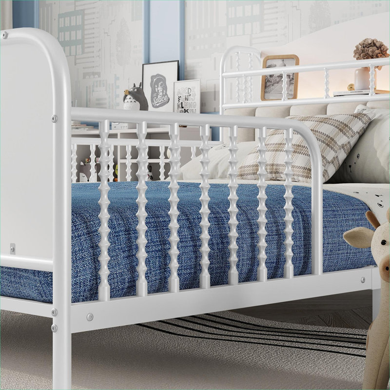Kids Bedroom Full Size Metal Platform Bed Frame, Crisp White, Upholstered Storage Headboard with LED Accent Lighting, White