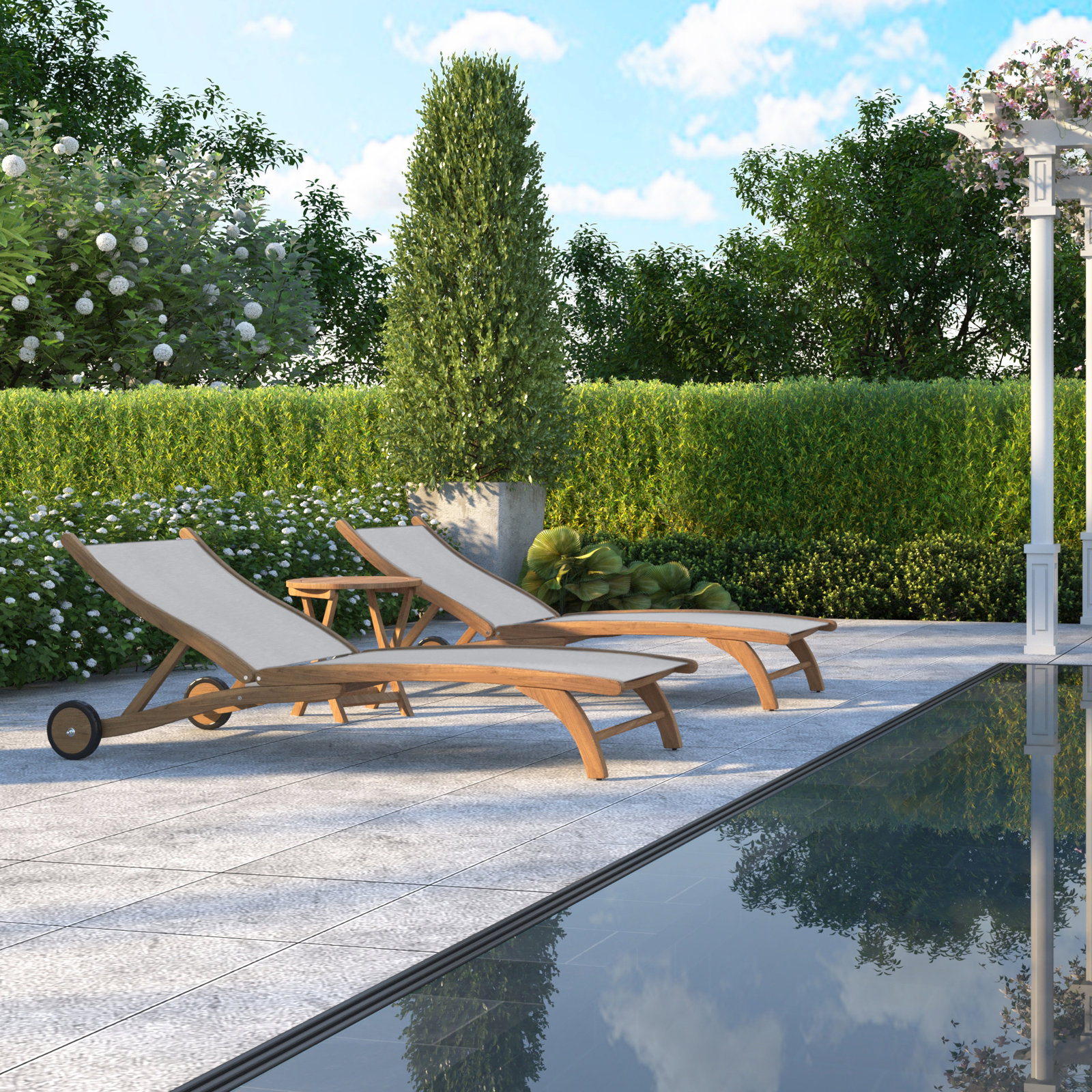 Marfried 29" Teak Patio Chaise Lounge, White