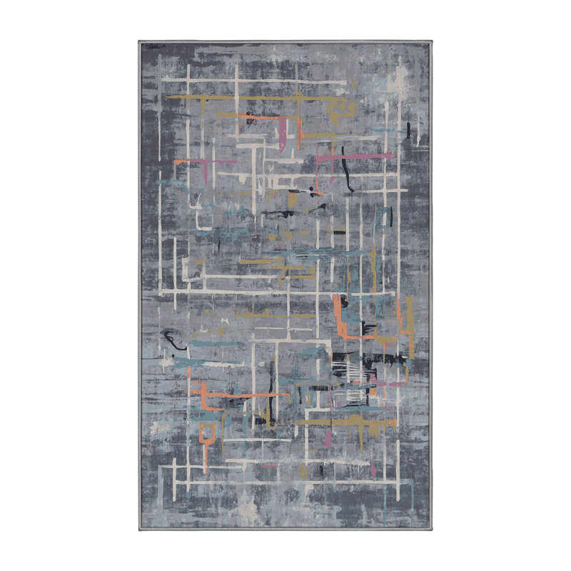 Tapis gris lavable à la machine, Rectangle 7 pi x 9 pi