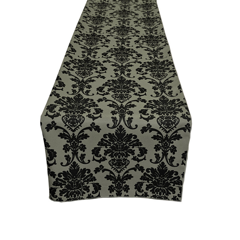 Poplin Damask Table Runner, Dark Sage, 90" L x 12" W