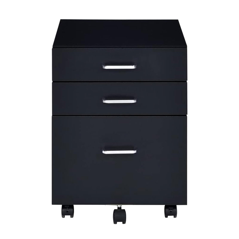 Armoire mobile noire et rectangulaire à 3 tiroirs, plateau épais de 15 mm, assemblé, 5 roulettes, système de rangement pour bibliothèque rectangulaire, tiroirs, poste de travail sophistiqué